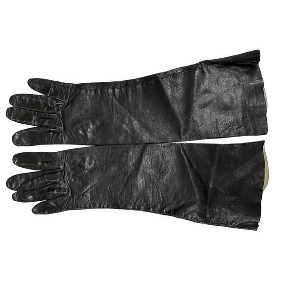 VTG Van Raalte Black Fine Leather Womens Long Gloves Sz 7 1950s - Picture 1 of 3